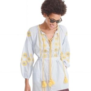 Gallabia Blue Yellow Tassel Coquette Cottagecore Bohemian Embroidered Dress Sz.M